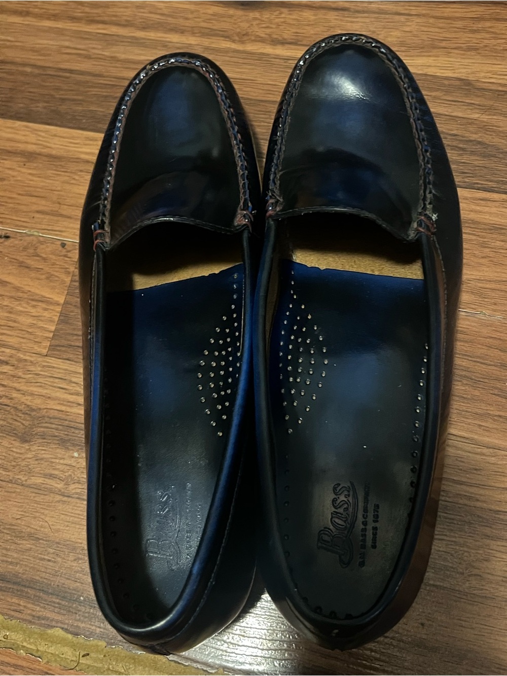 Gh Bass Weejuns Blue Leather Slip-On Loafers with Moc Toe Detail